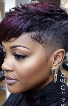 Rihanna Undercut, Gray Hairstyles For Black Women, Short Hair Black Women Pixie, Black Hair Quick Weave, Hairstyles Quick Weave, Natural Hair Haircuts, Short Relaxed Hairstyles, Hairstyles Quick, Short Hair Designs