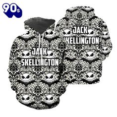 a black and white image of jack skellingington hoodie with skulls on it