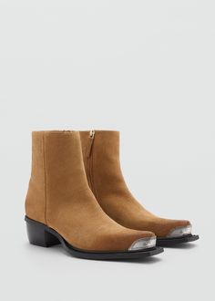 Metallic pointed toe leather ankle boots - Woman | MANGO USA Chelsea Boots Men Outfit, Boots Men Outfit, Chelsea Boots Men, Cowboy Style, Brown Ankle Boots, Cow Boy, Marching Band, Womens Boots Ankle, Leather Ankle Boots