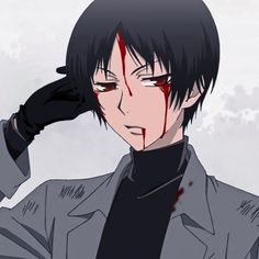 an anime character with blood on his face