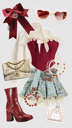 #style #cherry #outfits #fashion #art #aesthetic #icon Red Denim, Cottagecore Coquette, Kpop Fashion Outfits, Really Cute Outfits, Fancy Outfits, Stage Outfits, Kpop Outfits, Girly Outfits, Kpop Fashion