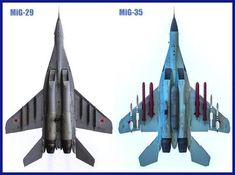 two pictures of the same fighter jet in different stages of flight, one is blue and the other is red