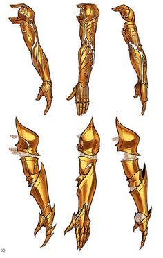 some gold armor designs for the game, including hands and arms with spikes on them