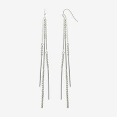 Included: 1 Pair of EarringsEarring Back: French WireShape: LinearMetal Color: Silver ToneEarring Length: 5.1mmEarring Width: 80mmCare: Wipe CleanStone Type: 60 GlassEarrings Type: Wire EarringsEarrings Style: Drop EarringsMetal: BrassCountry of Origin: Imported Drop Earrings Silver, Glass Drop Earrings, Earrings Drop, Silver Drop Earrings, Earrings Color, Earrings Silver, Jewellery And Watches, Silver Tone, Women Jewelry