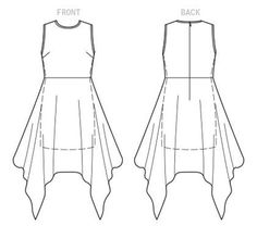 the front and back views of a dress with asymmetrical hemmings