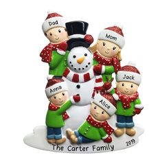 a snowman family ornament with name and number