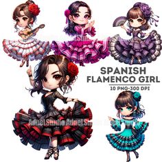 spanish flamenco girl digital clip art