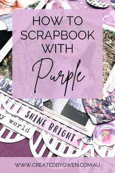 the words how to scrapbook with people on top of it and photos in pink