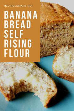 banana bread is sliced and sitting on a blue plate with the words, recipe library net