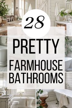 Transform your bathroom with these 28 beautiful farmhouse designsExplore rustic decorvintage vanitiesand small-space ideas that bring charm and character to any home. Shabby Chic Master Bath, Bathroom Farmhouse Wallpaper, Rustic Chic Bathroom Decor, Vintage Bathroom Color Ideas, Farm Style Small Bathroom Ideas, Diy Farmhouse Bathroom Wall Decor, Cozy Farmhouse Bathroom Ideas, Farmhouse Bathroom With Laundry, Easy Farmhouse Bathroom Makeover