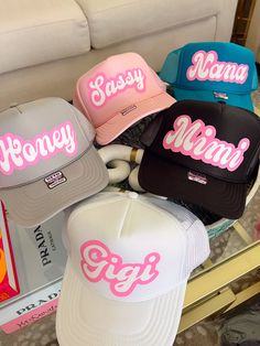 For the cool grandma in your life! Customize with your grandma name and your choice of hat color! Trendy Personalized Baseball Cap, Personalized Casual Hats For Spring, Personalized Casual Spring Hats, Customizable Bucket Hat One Size Fits Most, Customizable Bucket Hat, One Size Fits Most, Customizable One Size Bucket Hat, Customizable Bucket Hat One Size, Casual Personalized Spring Hats, Casual Spring Hats Personalized