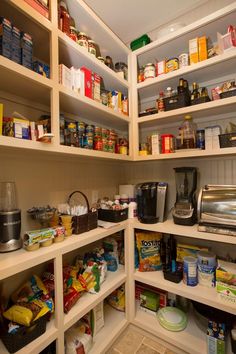 an organized pantry with lots of food items