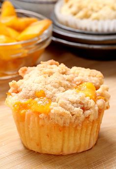 a close up of a muffin on a table