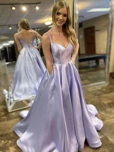 SP1787,Lavender Ball Gown Satin Prom Dresses Long Evening Dress on Storenvy Satin Prom Dress Long, Prom Dress With Pockets, Graduation Dresses Long, Satin Long Prom Dress, Blouse Back Neck Designs, Prom Dresses With Pockets, Simple Prom Dress, A Line Prom Dresses, Purple Satin