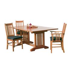 a wooden table with four chairs around it