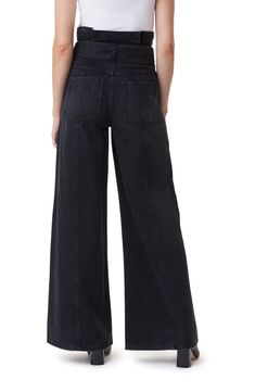 An extremely high waist is underscored with a D-ring belt in flowy cotton-and-lyocell denim jeans rendered in a washed-black finish. 33" inseam; 25 1/2" leg opening; 12 1/2" front rise Zip fly with three-button closure On-seam pockets; back patch pockets Removable belt 63% cotton, 37% lyocell Machine wash, tumble dry Imported Belted Jeans, High Waisted Wide Leg Pants, D Ring Belt, Ring Belt, Leg Belt, D Ring, Wide Leg Pants, Denim Jeans, High Waist