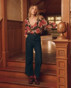 The Painter Pant. -- Rinse Wash – The Great. Jewel Top, Nyfw Street Style, The Painter, The Jewel, Button Up Blouse, Office Outfits, 70s Fashion, Boho Outfits, Work Outfit