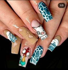 Disneyland Nails, Cartoon Nail Designs, Disney Inspired Nails, Disney Acrylic Nails, Glow Green, Unghie Nail Art, Fake Nails Designs, Cute Simple Nails, Anime Nails