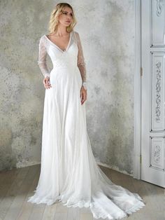 Long Sleeve Ivory Lace Beach Wedding Dresses Backless Boho Wedding Dress AWD1194-SheerGirl How To Dress For A Wedding, Cheap Bridal Dresses, Beach Wedding Dresses Backless, Wedding Dresses Cheap, Sleeves Wedding Dresses, Cheap Wedding Dresses Online, Idea Wedding, Lace Beach Wedding Dress, Beach Wedding Dresses