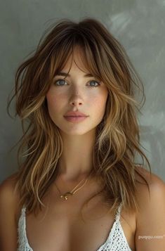 Discover the hottest medium-length hairstyles trends for 2024. Elevate your style with the latest looks and inspiration. Explore now! #mediumlengthhaircut Messy Hair With Curtain Bangs, Long Hairstyles Long Bangs, Medium Hair Cuts Curtain Bangs, Medium Length For Fine Hair Over 40, Layered Lob With Wispy Bangs, Short To Medium Hair With Bangs, 2024 Summer Haircut, Textured Bangs Medium Hair, Trend Hair Styles 2024