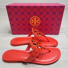 Nib Tory Burch Miller Sandals In Bright Pomander. Cushioned Sole. Round Toe. Laser-Cut Logo. Calf Leather Upper. Rubber Sole. Ships In Original Box And Dustbag. Designer Flat Sandals With Red Sole, Tan Sandals With Cushioned Footbed And Flat Heel, Tan Sandals With Leather Sole For Summer, Designer Sandals With Red Sole For Summer, Flat Tan Sandals For Spring, Tan Flat Sandals For Spring, Tan Flat Heel Sandals For Spring, Designer Closed Toe Tan Sandals, Designer Tan Closed Toe Sandals