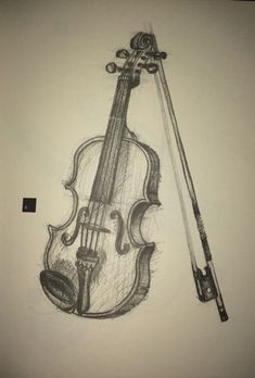 a drawing of a violin and a bow