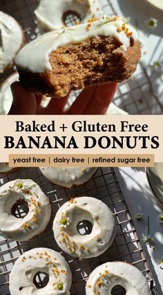 baked gluten free banana donuts on a cooling rack