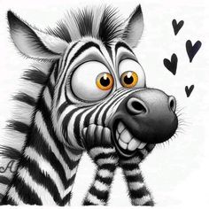 a drawing of a zebra with hearts coming out of it's mouth and eyes