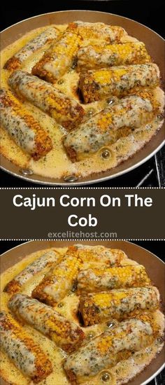 two pictures showing how to cook cajun corn on the cob in an oven