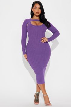 Available In Black, Taupe, Charcoal, And Purple. Sweater Midi Dress Cold Shoulder Long Sleeves Scoop Neckline Cut Out Stretch 43% Viscose 42% Polyester 15% Nylon Imported | Cold Shoulder Sweater Midi Dress in Purple size Medium by Fashion Nova Sweater Midi Dress, Podcast Studio, Sweater Maxi Dress, Purple Midi Dress, Cold Shoulder Long Sleeve, Cold Shoulder Sweater, Dinner Outfits, Sweater Dress Midi, Purple Sweater