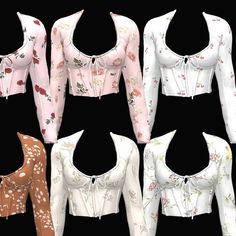 four different types of blouses with flowers on them