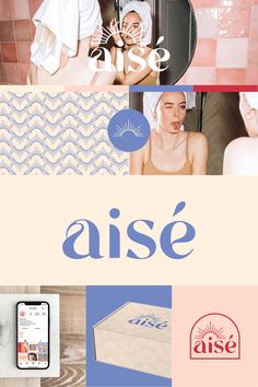 an advertisement with the word aise on it and images of women in bathing suits