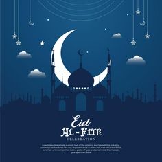 an eid - fit celebration poster with the moon and mosque