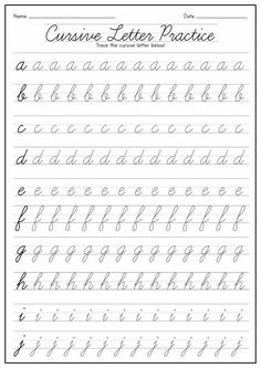 cursive letter practice worksheet with the upper and lowercase letters in it