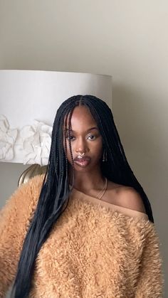 I saw someone called these pick and drop braids old school style Technically my hair is shorter than the braid but micro braids are so classic.🖤 Micro Braid Parting, Pick Drop Braids, Braids Pick And Drop, Braided Bussdown, Straight Goddess Braids, Pick Up And Drop Braids, Straight Mermaid Braids