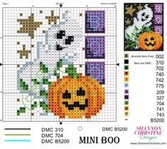 a cross stitch pattern with pumpkins and ghost faces on it, as well as the numbers