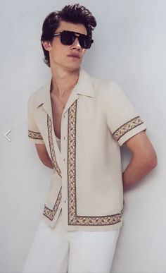 Embroidery Shirt Men, Aesthetic Wear, Picture Cartoon, Paisley Embroidery, Cuban Style, Cuban Shirts, Aesthetic Profile, Boho Men, 1950s Design