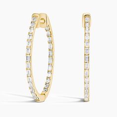 Whisper Baguette Diamond Hoop Ears (1/2 ct. tw.) - 14K Yellow Gold. As classic and timeless as can be, these hoop earrings feature glistening diamonds that elevate any everyday look. Brilliant Earth, Diamond Hoop Earrings, Accessories Jewelry Earrings, Baguette Diamond, Jewelry Earrings Hoops, Diamond Shapes, Precious Metals, Diamond Rings, Gold Diamond