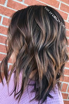 End Of Summer Hair Color Brunette, Dark Brown Dimensional Hair Color, Multi Tone Hair Color Dark Brown, Dark Brown To Grey Balayage, Add Dimension To Brown Hair, Highlights Vs Balayage, Multi Dimensional Brunette, Winter Balayage, Subtle Balayage Brunette