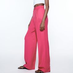 Full Length Beautiful Pink Pants! Versatile High-waist Wide Leg Spring Pants, Versatile High Waist Wide Leg Spring Pants, Versatile High Waist Wide Leg Pants For Spring, Summer Solid Dress Pants With Elastic Waistband, Solid Summer Dress Pants With Elastic Waistband, Summer Dress Pants With Elastic Waistband, Versatile High-waisted Wide Leg Pants For Day Out, Chic Relaxed Fit Summer Bottoms, Non-stretch Spring Dress Pants