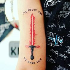 a person with a tattoo on their arm and the words i'll show you, the dark side