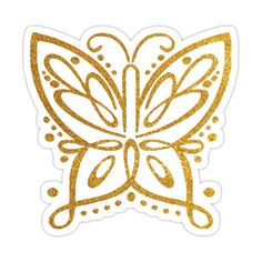 a gold butterfly sticker on a white background with an intricate design in the middle