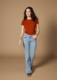 Inspired by the casual, cool of Hollywood’s TV starlets in the 1976 hit, Charlie's Angels, our Ryder Released Hem in light & medium wash are the perfect vintage flared jeans for the American sweetheart inside all of us. Adapted from our ever-popular style, the Ryder, this reworked flare jean is a vintage-inspired, super flattering, ultra high-rise pant that sits at the natural waist and features a subtle classic flare leg opening and of course, that quintessential released hem. Rise High-Rise Responsible Designed in LA and responsibly made on imported materials 1970s Hollywood, American Sweetheart, Charlie's Angels, Vintage Flare, High Rise Pants, Flared Jeans, Casual Elegance, Denim Top, Popular Style