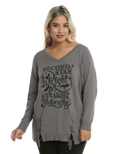 Disney Peter Pan Neverland Girls Sweater Plus Size, WHITE Second Star To The Right, Iris Fashion, Sweater Plus Size, Sweater Plus, Trendy Plus Size Fashion, Girls Sweater, Unique Sweaters, Plus Size Hoodies