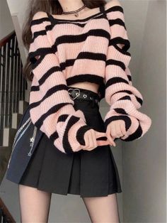 Y2k Pattern, Acrylic Decoration, Rok Mini, Knit Two Piece Set, Skirt Two Piece, Casual Knitwear, Korean Fashion Casual, A Line Mini Skirt, Off Shoulder Sweater