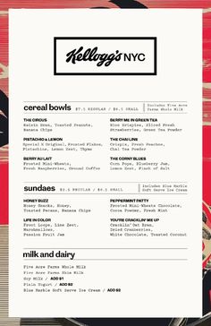 a menu for a new york restaurant with red and black stripes on the front cover