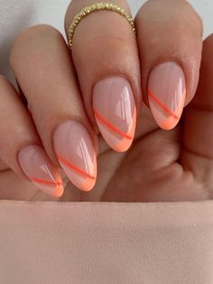 JULY NAILS 2023 | SUMMER NAIL IDEAS Summer French Nails, Orange Nail Designs, Orange Nail, Peach Nails, Summery Nails, Cute Gel Nails, Oval Nails