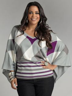 Ashley Stewart Plus Size Clothing | PLUS Trend Of The Day…Argyle Dolman Sleeve Sweater | PLUS Model ... Gray Outfit, Fantastic Fashion, Unique Women, Fashion Blogs, Dolman Top, Moda Plus, Plus Size Fashion For Women, Ashley Stewart, High Five