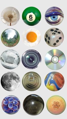 many different types of glass balls and discs