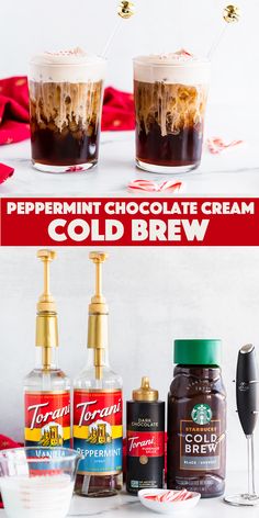 the ingredients for peppermint chocolate cream cold brew